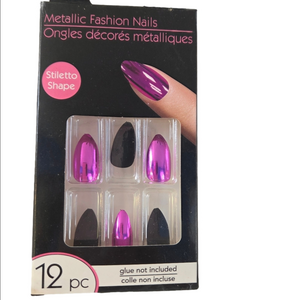 b*Color Metallic Purple Black Matte Medium Length Stilleto Style False Nails